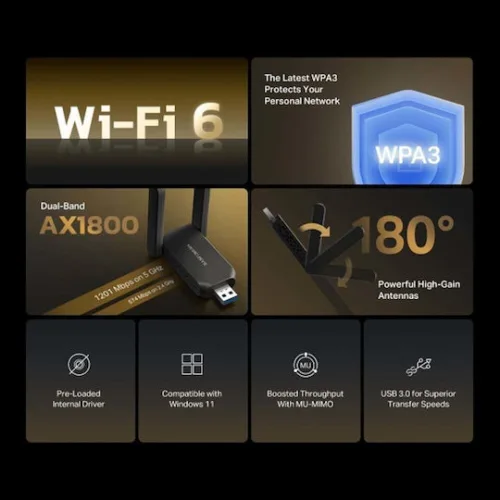Mercusys AX1800 High-Gain Wireless Dual-Band USB Adapter (MA72XH) (MERMA72XH)