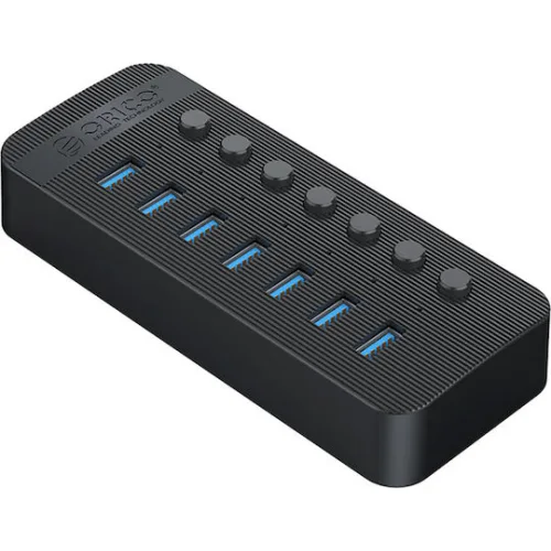 ORICO USB hub CT2U3-7AB με διακόπτες, 7x θυρών, USB 3.0, 5Gbps, USB σύνδεση, μαύρο