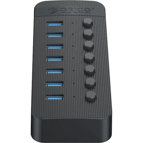 ORICO USB hub CT2U3-7AB με διακόπτες, 7x θυρών, USB 3.0, 5Gbps, USB σύνδεση, μαύρο