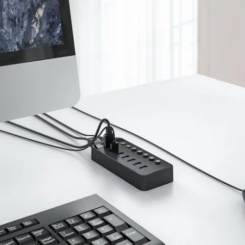 ORICO USB hub CT2U3-7AB με διακόπτες, 7x θυρών, USB 3.0, 5Gbps, USB σύνδεση, μαύρο