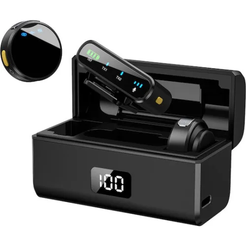 UPTECH ασύρματα μικρόφωνα UPW-M9MAX με θήκη φόρτισης, USB-C, 2.4GHz, μαύρο