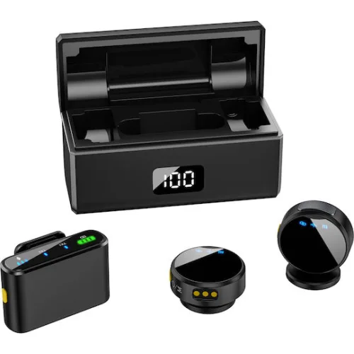 UPTECH ασύρματα μικρόφωνα UPW-M9MAX με θήκη φόρτισης, USB-C, 2.4GHz, μαύρο