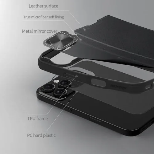 NILLKIN θήκη Qin Prop Leather για iPhone 16 Pro, δερμάτινη, μαύρη