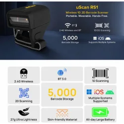ULEFONE barcode scanner uScan RS1, ασύρματο 2.4G/Bluetooth, 1D/2D, μαύρο