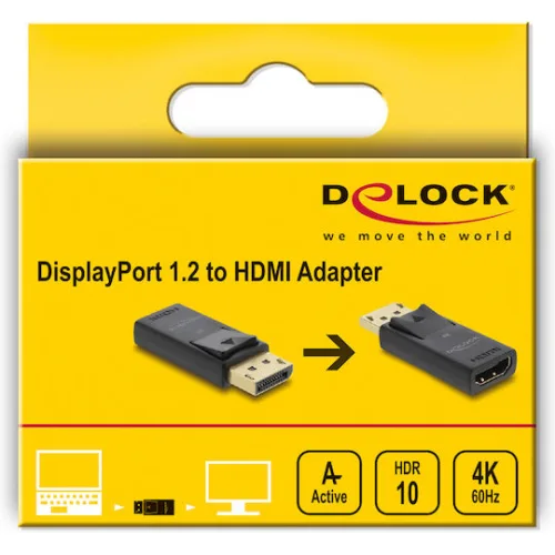 DELOCK αντάπτορας DisplayPort σε HDMI 61086, 4K/60Hz, active, μαύρος