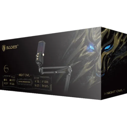 SADES gaming μικρόφωνο Night Owl με βάση γραφείου & επιτραπέζια, καρδιοειδές, USB, μαύρο
