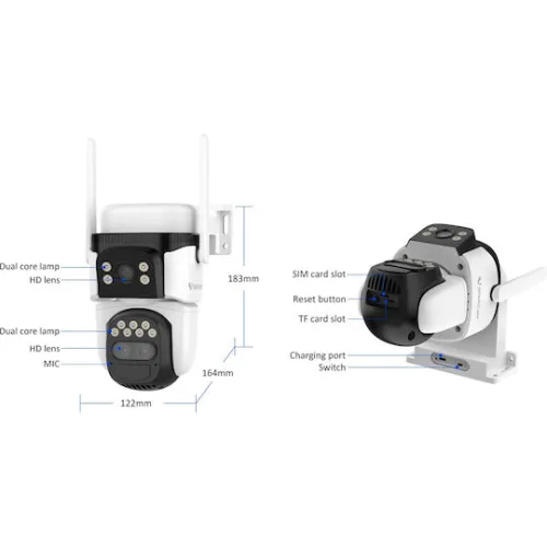VSTARCAM smart ηλιακή κάμερα BG621TR, triple lens, 3MP, 4G, SD, PTZ, IP66