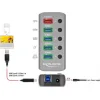 DELOCK USB hub 63262 με διακόπτες, 5x θυρών, 5Gbps, 2.4A, γκρι
