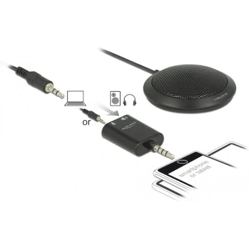 DELOCK μικρόφωνο με αντάπτορα Υ 65873, πυκνωτικό, omnidirectional, μαύρο