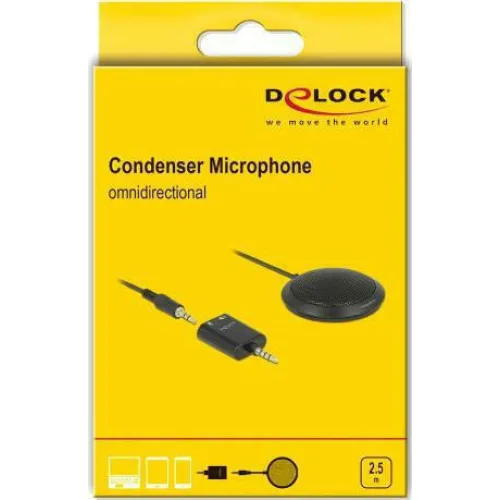 DELOCK μικρόφωνο με αντάπτορα Υ 65873, πυκνωτικό, omnidirectional, μαύρο