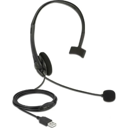 DELOCK headphones με μικρόφωνο 27177, mono, USB, volume control, μαύρα