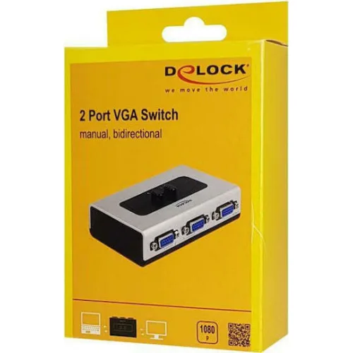 DELOCK VGA switch 87758, 2 σε 1, bidirectional, 1080p/60Hz, ασημί