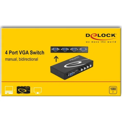 DELOCK VGA switch 87635, 4 σε 1, 1080p, bidirectional, μαύρο