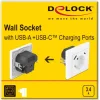 DELOCK πρίζα τοίχου 11489 με θύρες φόρτισης USB & USB Type-C 3.4A, λευκή