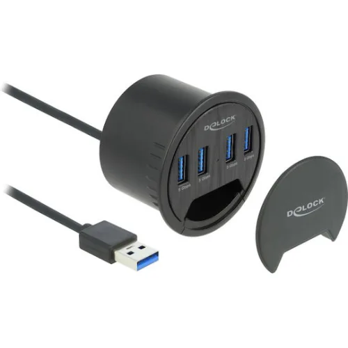 DELOCK USB hub 64153, 4x θυρών, 5Gbps, Φ60mm, USB σύνδεση, μαύρο