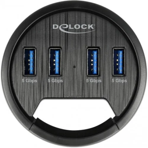 DELOCK USB hub 64153, 4x θυρών, 5Gbps, Φ60mm, USB σύνδεση, μαύρο