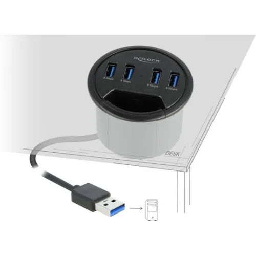 DELOCK USB hub 64153, 4x θυρών, 5Gbps, Φ60mm, USB σύνδεση, μαύρο