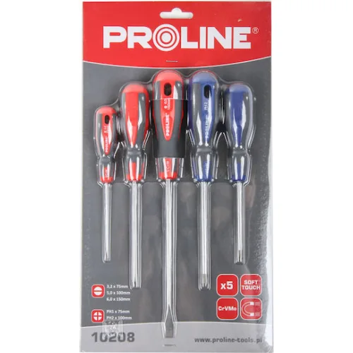 PROLINE σετ κατσαβίδια 10208, 3x ίσια & 2x σταυρωτά, μαγνητικά, 5τμχ