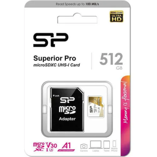 SILICON POWER κάρτα μνήμης microSDXC Superior Pro, 512GB, Class 10 UHS-I U3 A1 V30