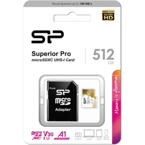 SILICON POWER κάρτα μνήμης microSDXC Superior Pro, 512GB, Class 10 UHS-I U3 A1 V30
