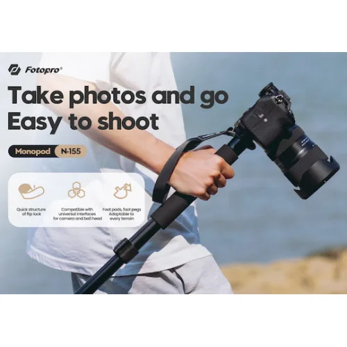 FOTOPRO μονόποδο φωτογράφισης N-155, πτυσσόμενο έως 155cm, έως 2kg, μαύρο
