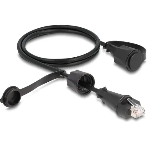 DELOCK καλώδιο δικτύου 80166, CAT 6 STP, με καπάκι, IP68, 1m, μαύρο