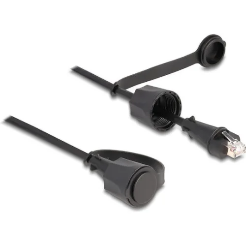 DELOCK καλώδιο δικτύου 80166, CAT 6 STP, με καπάκι, IP68, 1m, μαύρο