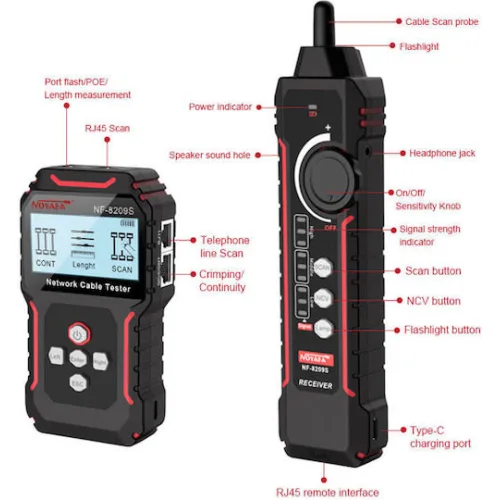 NOYAFA tester καλωδίων δικτύου NF-8209S για RJ45 PoE