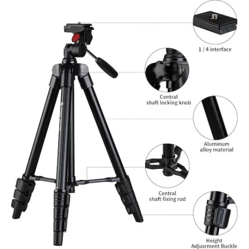 FOTOPRO τρίποδο φωτογράφισης DIGI-3400, πτυσσόμενο έως 121cm, έως 2kg, μαύρο