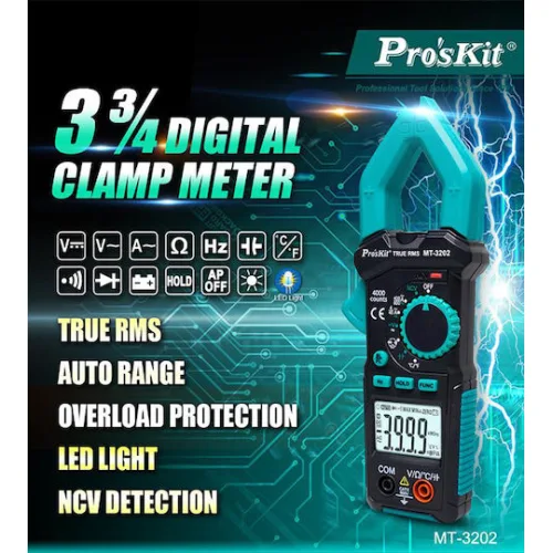 PROSKIT ψηφιακή αμπεροτσιμπίδα MT-3202, 600A AC, NCV, True RMS