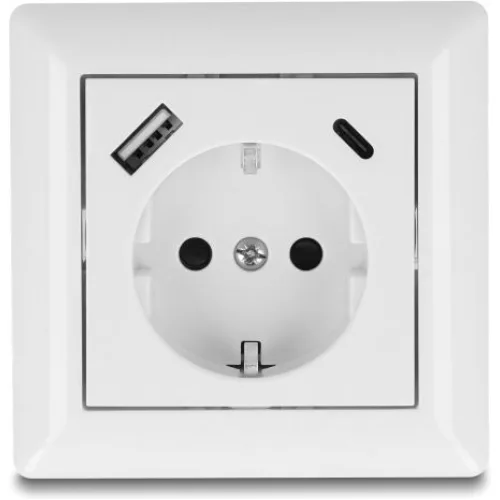 DELOCK πρίζα τοίχου 11499 με θύρες φόρτισης USB & USB-C, 18W PD, λευκή