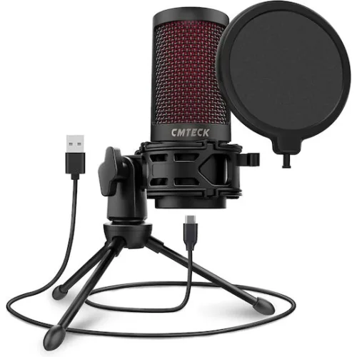 CMTECK επιτραπέζιο μικρόφωνο XM550 με pop φίλτρο, καρδιοειδές, USB, μαύρο