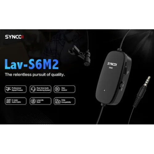 SYNCO μικρόφωνο Lav-S6M2, clip-on, omnidirectional, 3.5mm, 400mAh, μαύρο
