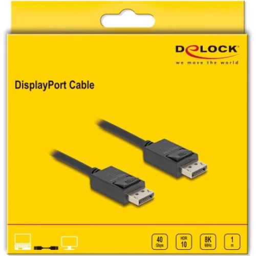 DELOCK καλώδιο DisplayPort 2.1 80492, 8K/60Hz 4K/120Hz 40 Gbps 1m, μαύρο