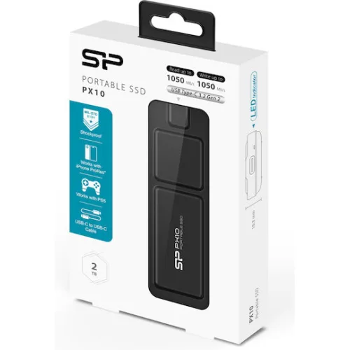 SILICON POWER εξωτερικός SSD PX10, 2TB, USB 3.2, 1050-1050MB/s, μαύρος