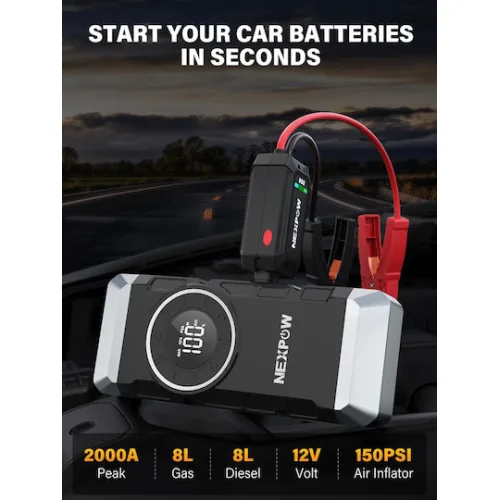 NEXPOW εκκινητής μπαταρίας & συμπιεστής αέρος NP2, 12V/3000A, 150PSI, 12000mAh