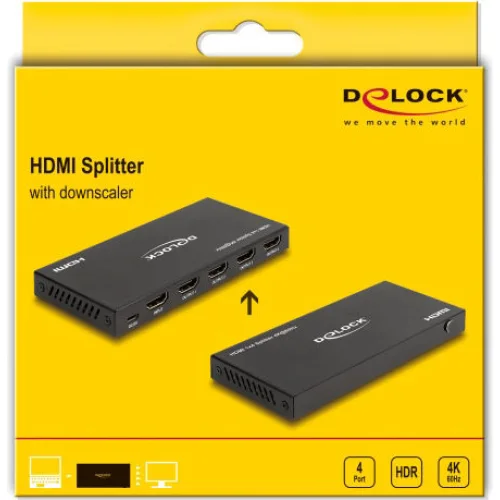 DELOCK HDMI splitter 18652 με downscaler πλήκτρο, 4 σε 1, 4K/60Hz, μαύρο