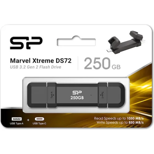 SILICON POWER εξωτερικός SSD Marvel Xtreme DS72, USB-C/USB 3.2, 250GB, μαύρο