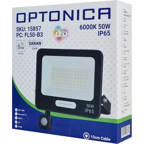 OPTONICA LED προβολέας 15857 με αισθητήρα κίνησης, 50W, 6000K, IP65