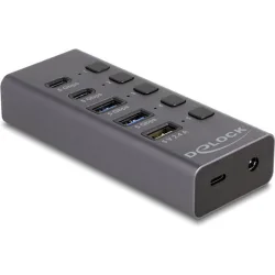 DELOCK USB hub 64248 με διακόπτες, 5x θυρών, 5Gbps, USB/USB-C σύνδεση, γκρι