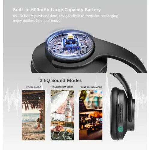 DOQAUS headphones DESIGN 1, ασύρματα & ενσύρματα, Φ40mm, 600mAh, μαύρα