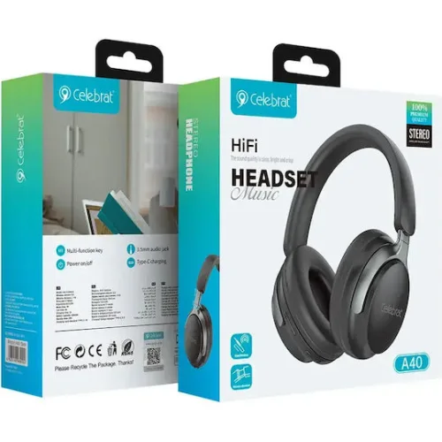CELEBRAT headphones A40, ασύρματα & ενσύρματα, 40mm, 250mAh, μαύρα