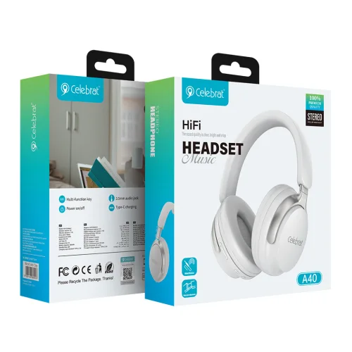 CELEBRAT headphones A40, ασύρματα & ενσύρματα, 40mm, 250mAh, λευκά