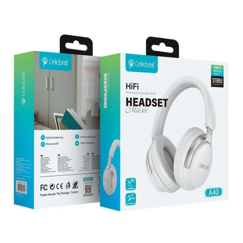 CELEBRAT headphones A40, ασύρματα & ενσύρματα, 40mm, 250mAh, λευκά