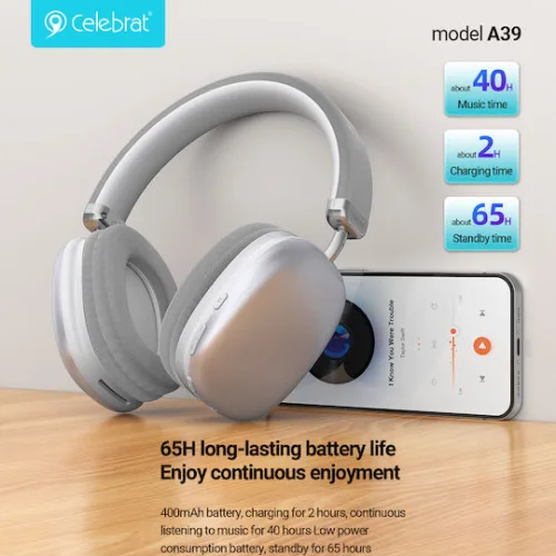 CELEBRAT headphones A39, ασύρματα & ενσύρματα, micro SD, 40mm, 400mAh, μαύρα