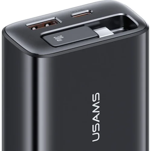 USAMS φορτιστής τοίχου CC296 με καλώδιο, USB & USB-C, 30W, μαύρος
