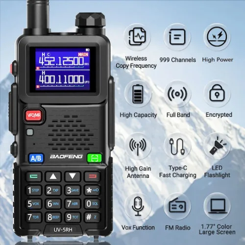 BAOFENG ασύρματος πομποδέκτης UV-5RH, VHF/UHF, 10W, μαύρος