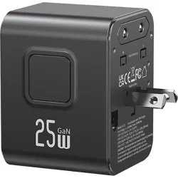 USAMS φορτιστής/αντάπτορας πρίζας CC309, USB & 2x USB-C, universal, 25W, μαύρος