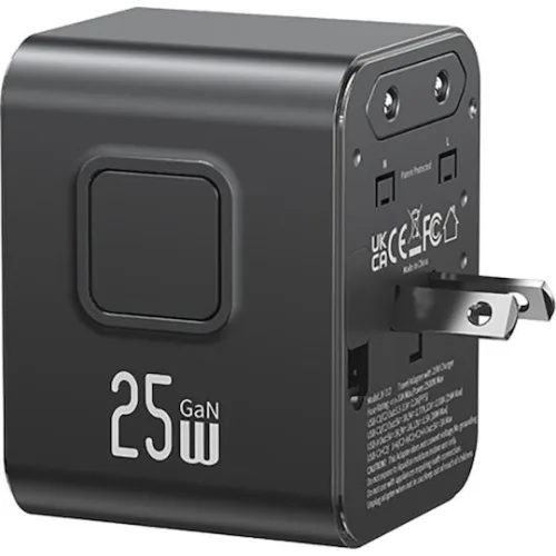 USAMS φορτιστής/αντάπτορας πρίζας CC309, USB & 2x USB-C, universal, 25W, μαύρος