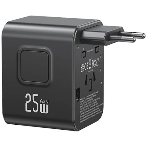 USAMS φορτιστής/αντάπτορας πρίζας CC309, USB & 2x USB-C, universal, 25W, μαύρος